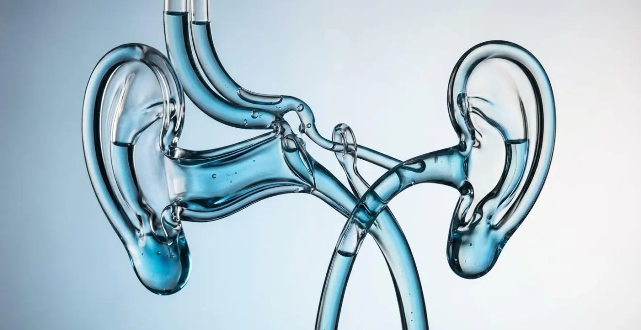 Représentation abstraite et artistique de la connexion entre nez et oreille chez le nourrisson