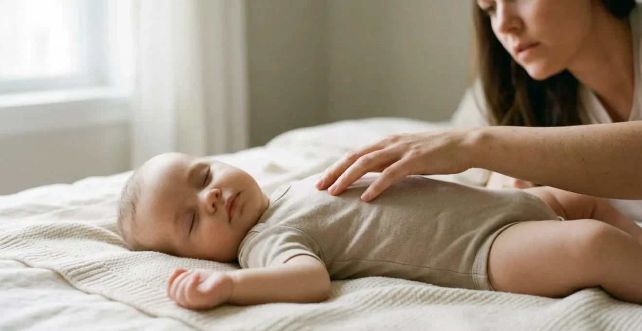 Bébé montrant des signes de détresse respiratoire avec tirage intercostal et mère inquiète à ses côtés