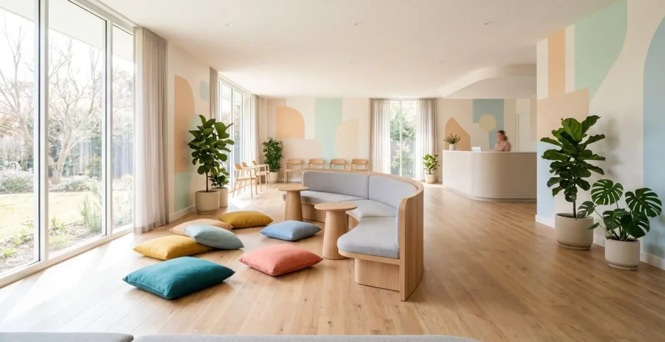 Centre de PMI lumineux avec espace d'accueil pour parents et enfants