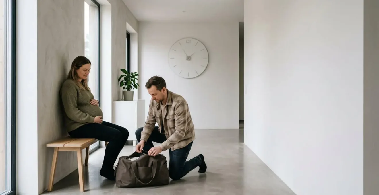 Couple préparant calmement le sac de maternité à la maison