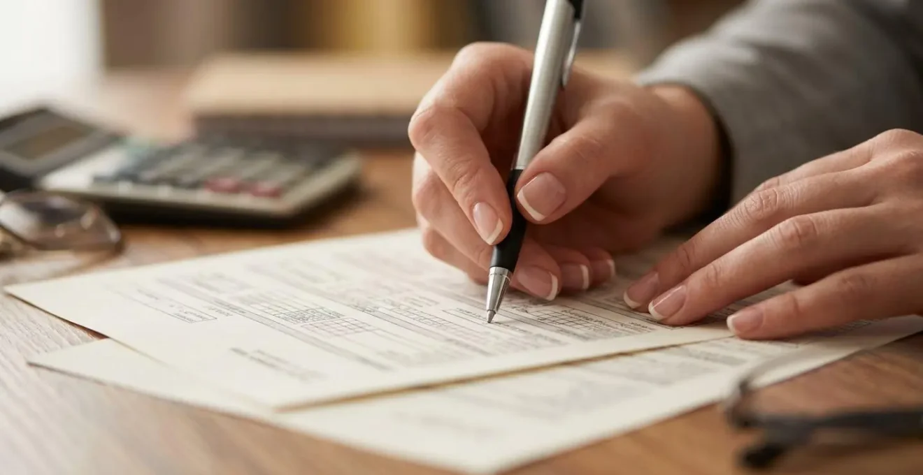 Gros plan sur des mains remplissant soigneusement un formulaire administratif