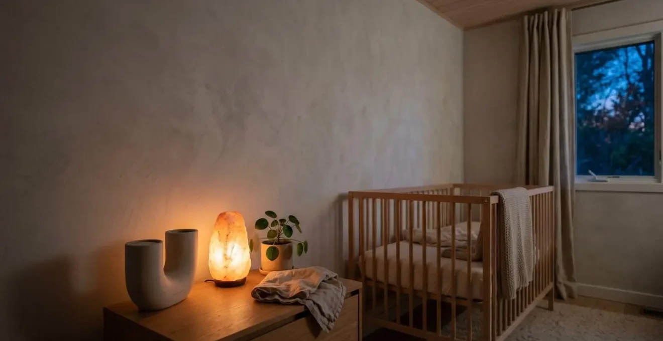 Chambre de bébé avec diffuseur de sons apaisants dans une ambiance nocturne douce