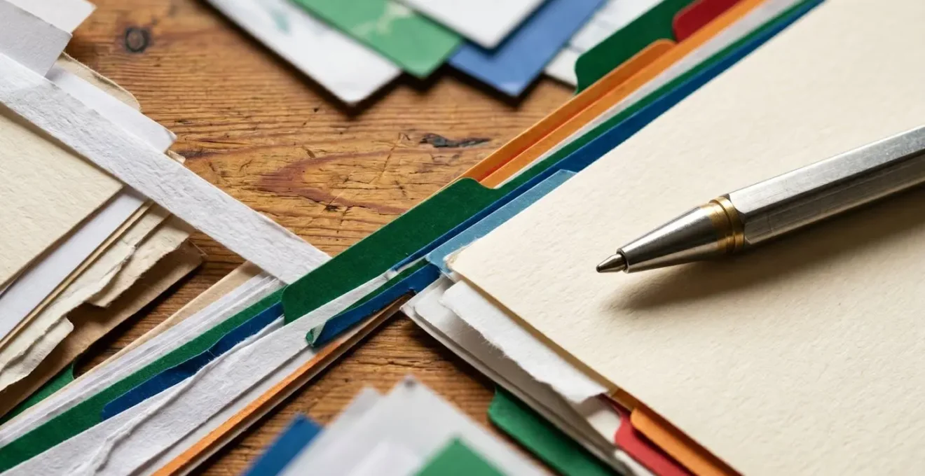 Bureau avec documents administratifs de grossesse organisés par priorité