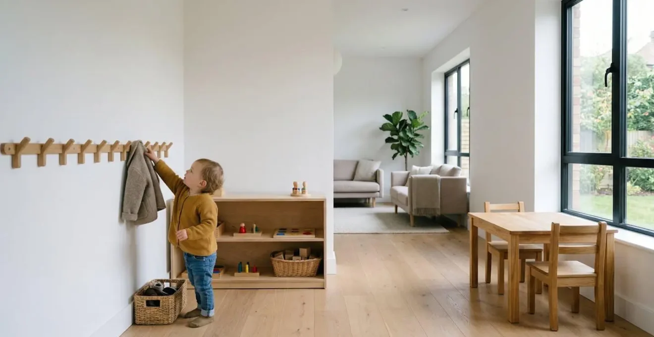 Vue d'ensemble d'une maison adaptée selon les principes Montessori pour favoriser l'autonomie de l'enfant