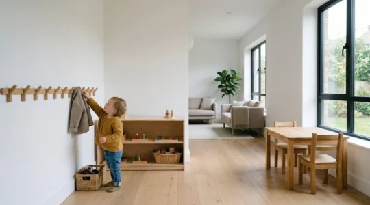 Vue d'ensemble d'une maison adaptée selon les principes Montessori pour favoriser l'autonomie de l'enfant