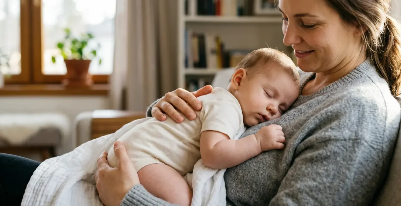 Bébé installé dans une position physiologique correcte avec dos arrondi et genoux relevés en position M