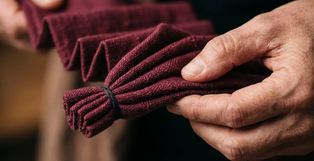 Mains tenant une écharpe de portage pliée en accordéon pour un nouage propre