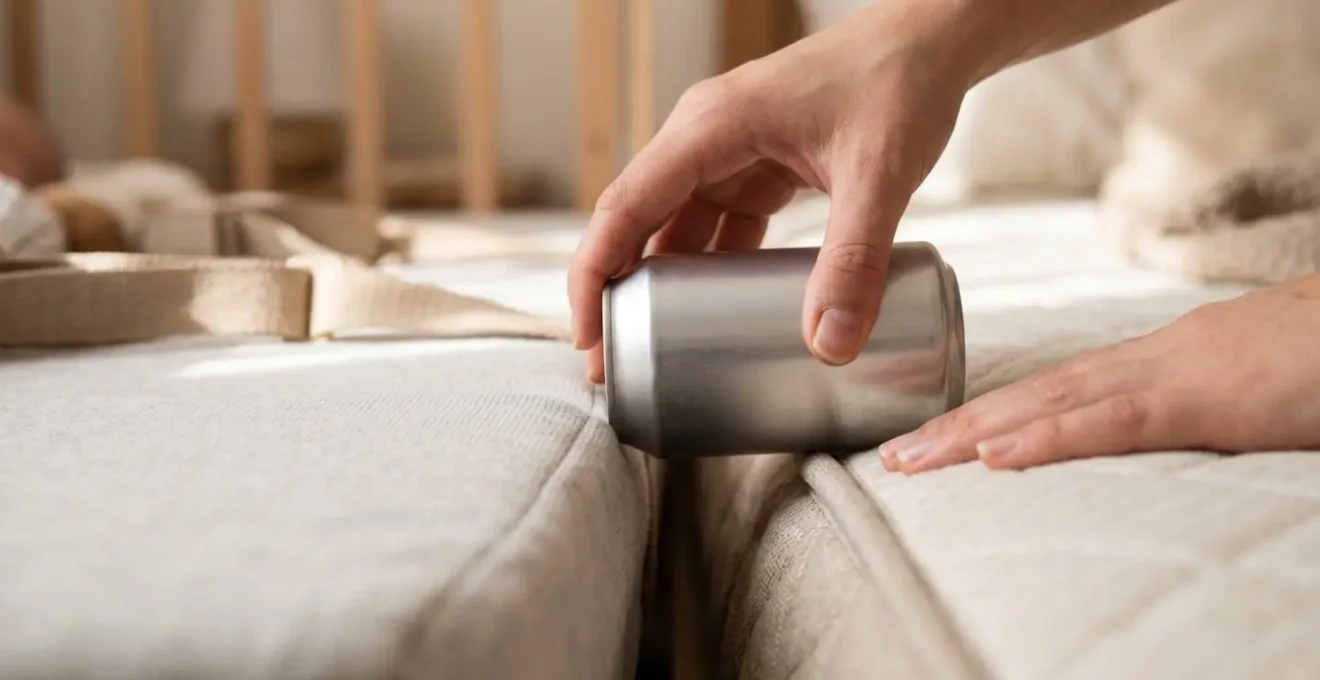 Test de sécurité avec une canette entre lit cododo et matelas parental